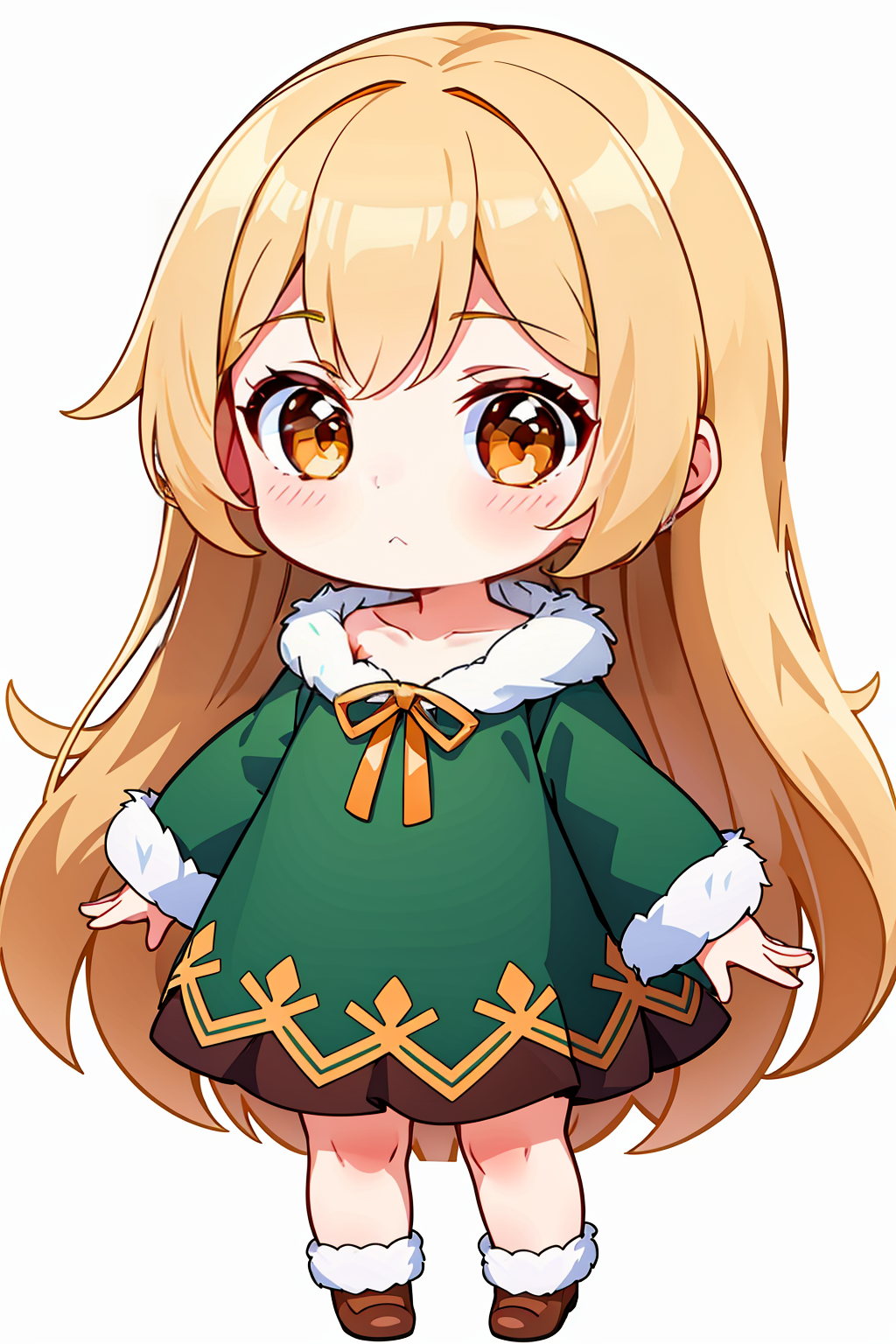 05753-551025080-chibi, 1girl, solo, green dress, dress, full body, white background, looking at viewer, fur trim, long hair, brown footwear, blo.png
